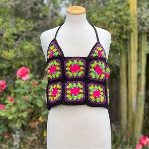 HAND MADE Granny square halter top|1X